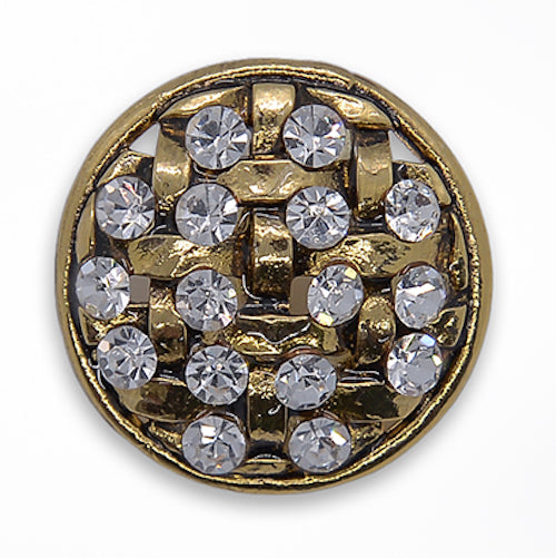 1"  Gold Basketweave & Clear Rhinestone Button (Made in Italy)