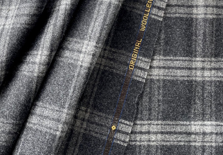 Vitale Barberis Canonico Pearl & Charcoal Plaid Wool Flannel (Made in Italy)