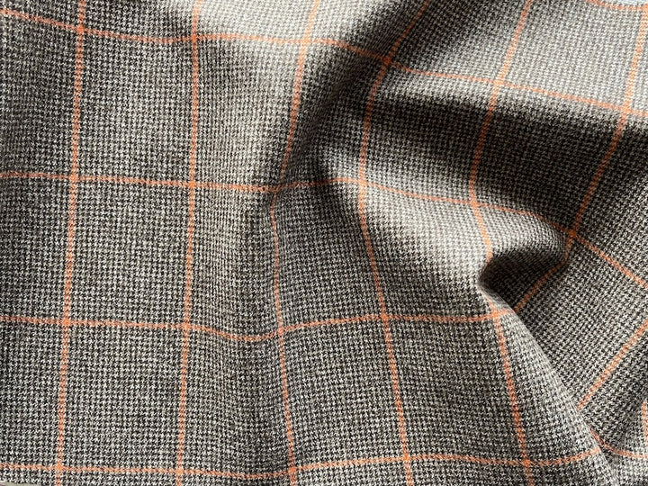 Walnut Brown & Apricot Mist Plaid Wool Flannel (Made in Italy)