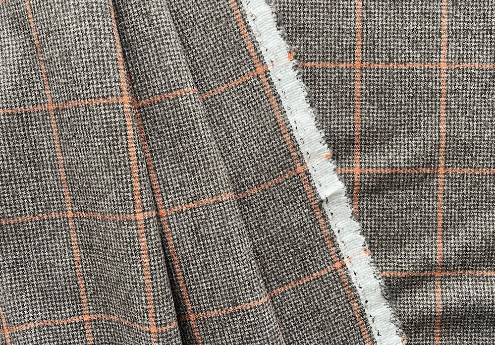Walnut Brown & Apricot Mist Plaid Wool Flannel (Made in Italy)