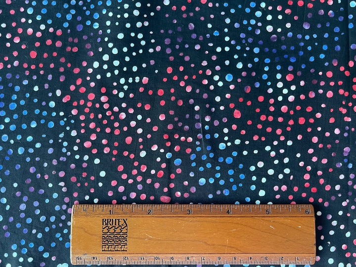 Red, White & Blue Dotted Firecrackers Black Cotton Batik (Made in Indonesia)