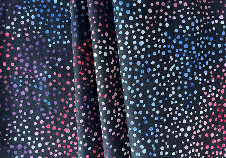 Red, White & Blue Dotted Firecrackers Black Cotton Batik (Made in Indonesia)