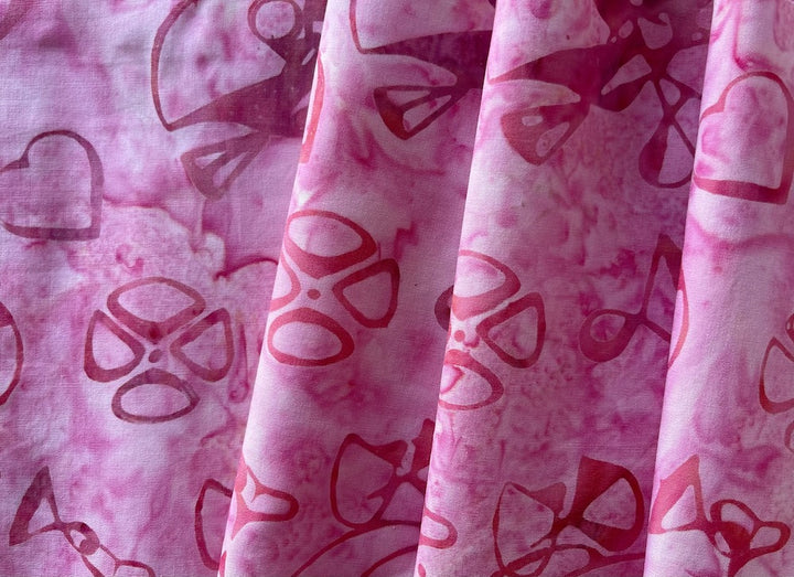Peppermint Pink Hearts & Flowers Cotton Batik (Made in Indonesia)