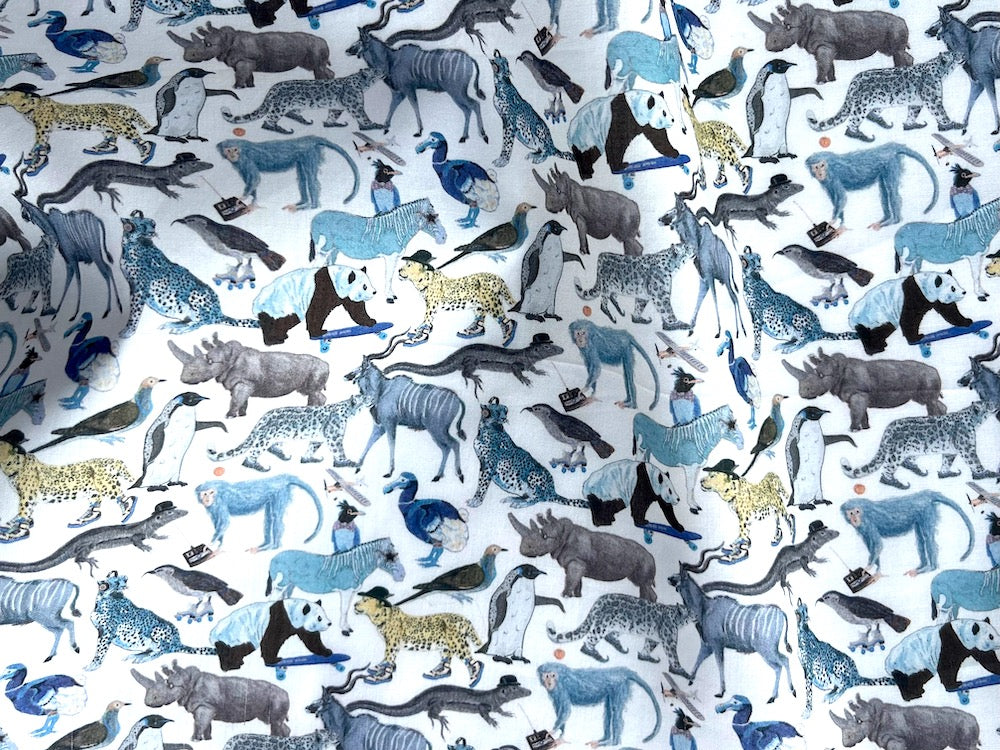 Queue For The Zoo Blue-Grey Mood Liberty of London Tana Cotton Lawn (Made in Italy)