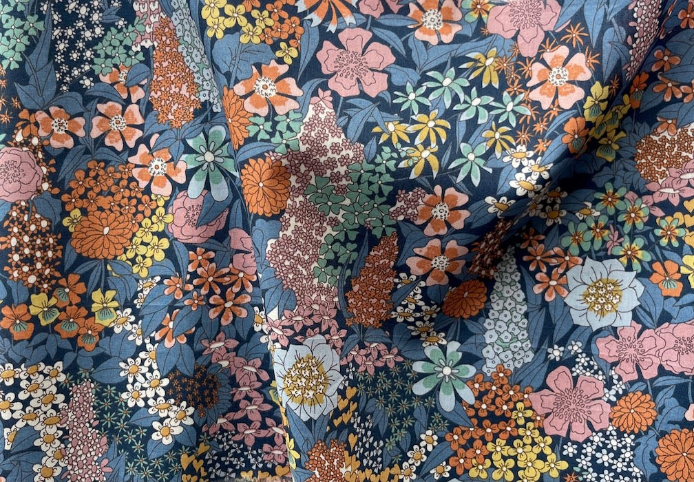 Ciara Slate Blue & Apricot Liberty of London Tana Cotton Lawn (Made in Italy)