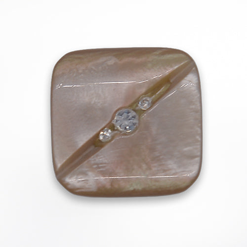 Square Fawn & Clear Rhinestone Button (Made in Italy)