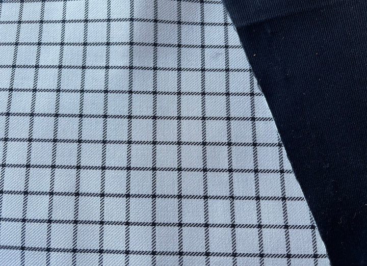 Water-Resistant Black Windowpane Check Polyester & Cotton Suiting (Made in Italy)