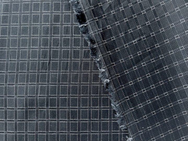 High-End Reversible Black & White Grid Cotton Twill Shirting (Made in Italy)