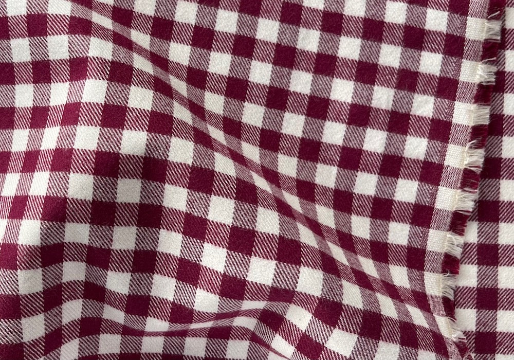 Cotton Fabric, High-End Burgundy & White Buffalo Check Cotton Flannel  Shirting (Made in Italy) – Britex Fabrics