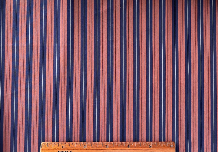 High-End Striped Navy & Terracotta 2-Ply Stretch Cotton Shirting (Made in Italy)