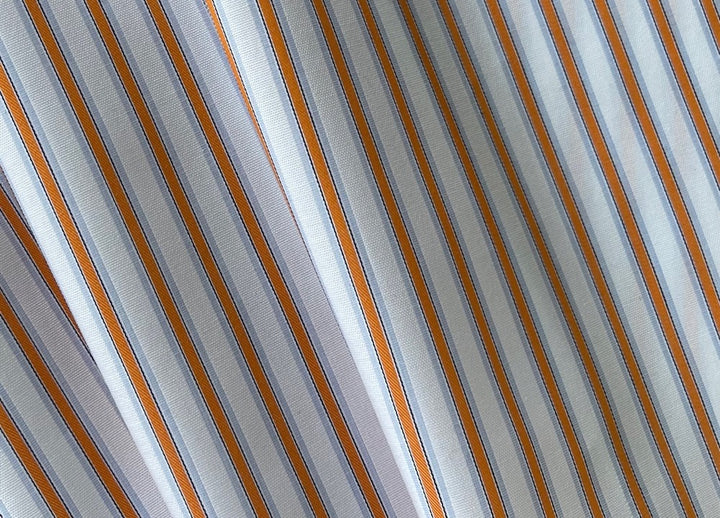 Breezy Tangerine & Sky Blue Striped Cotton Poplin Shirting (Made in Italy)