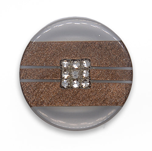 Striped Caramel & Clear Rhinestone Button (Made in Spain)