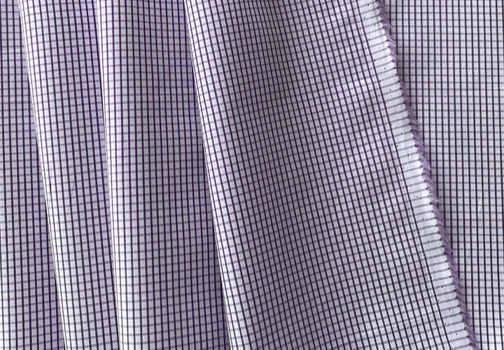 Suave Italian Plum Microcheck 2-ply Pima Cotton Shirting (Made in Italy)