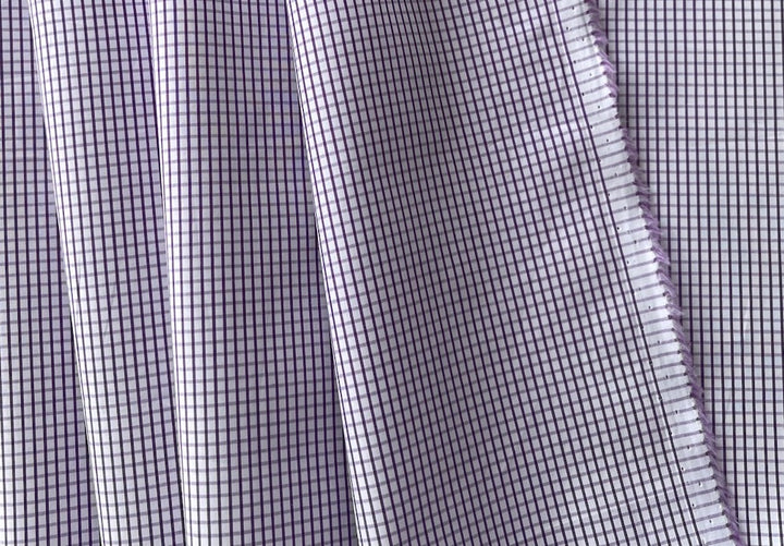 Suave Italian Plum Microcheck 2-ply Pima Cotton Shirting (Made in Italy)