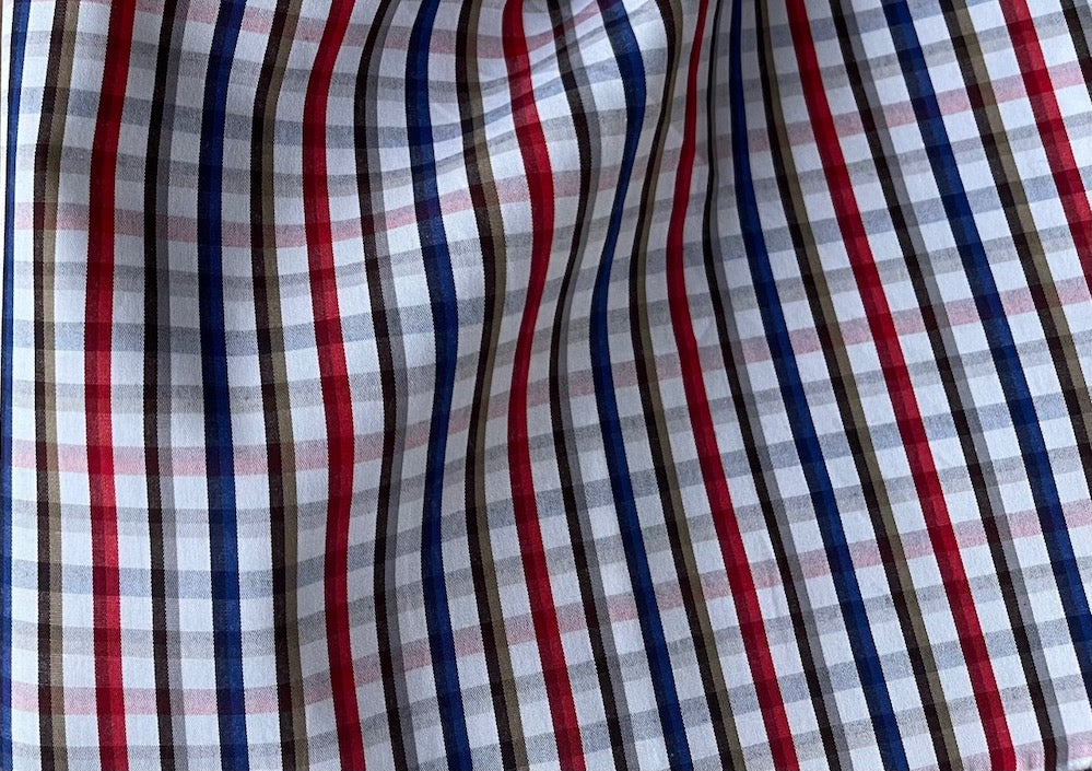 Handsome Cherry, Smoke, Royal & Oak Check 2-ply Cotton Shirting (Made in Italy)