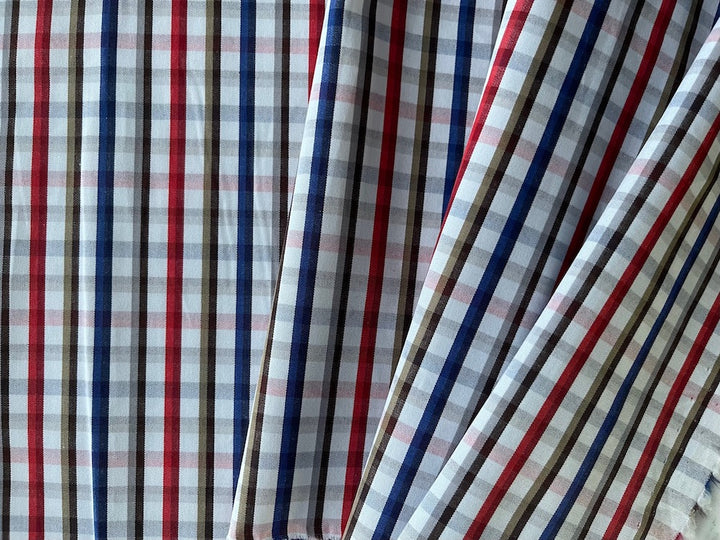 Handsome Cherry, Smoke, Royal & Oak Check 2-ply Cotton Shirting (Made in Italy)