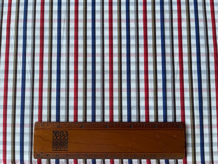 Handsome Cherry, Smoke, Royal & Oak Check 2-ply Cotton Shirting (Made in Italy)