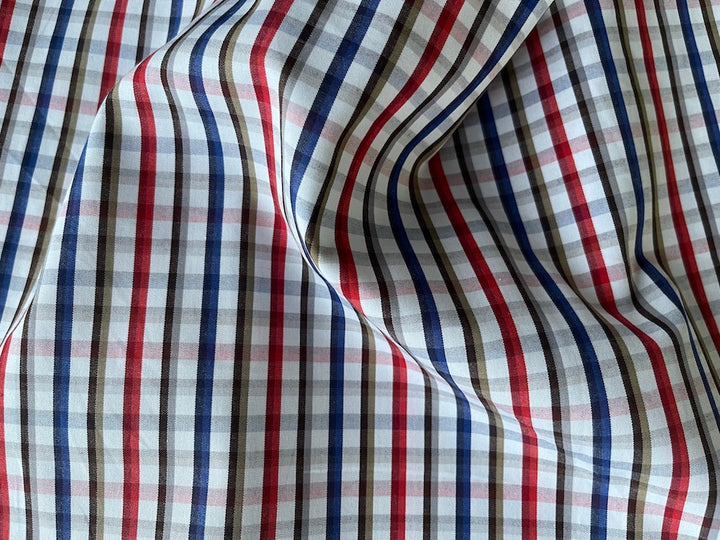 Handsome Cherry, Smoke, Royal & Oak Check 2-ply Cotton Shirting (Made in Italy)