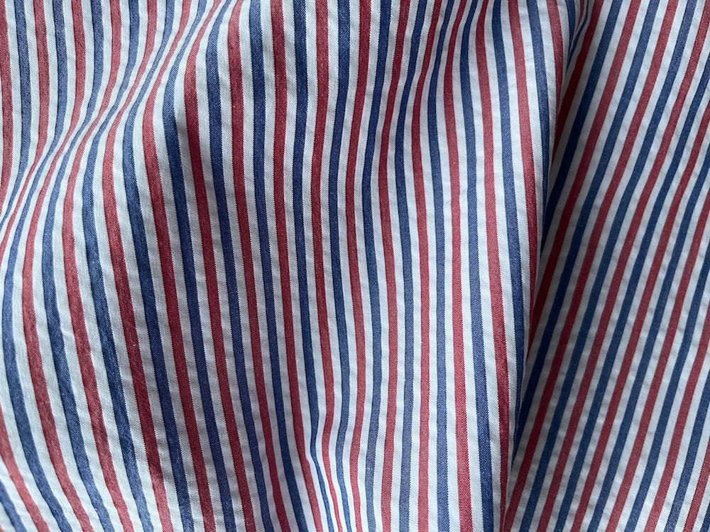 Fresh Soft Red, Navy & White Striped Cotton Seersucker (Made in Italy)