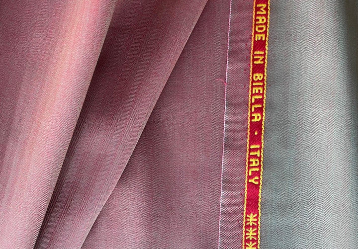 Lighter-Weight Selvedged Herringbone Sage & Brick Wool Suiting (Made in Italy)