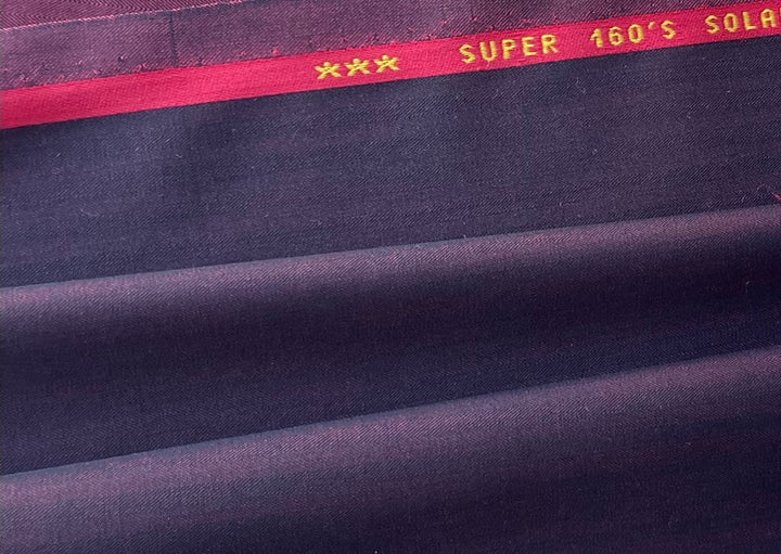 Lighter-Weight Selvedged Herringbone Blackened Wine Wool Suiting (Made in Italy)