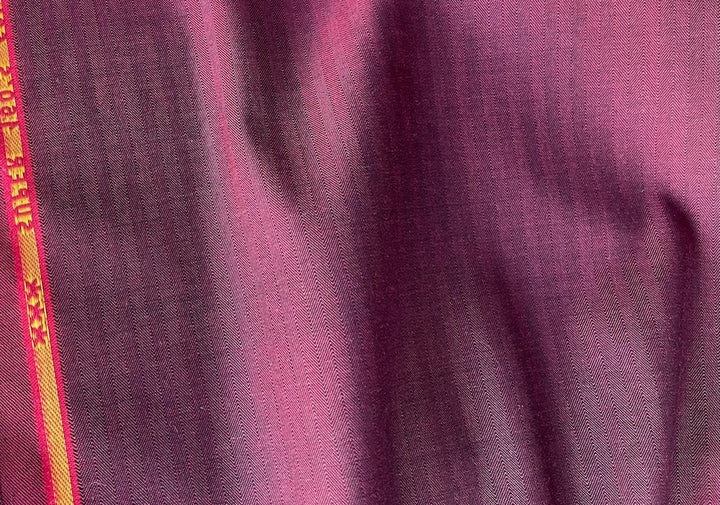 Lighter-Weight Selvedged Herringbone Blackened Wine Wool Suiting (Made in Italy)