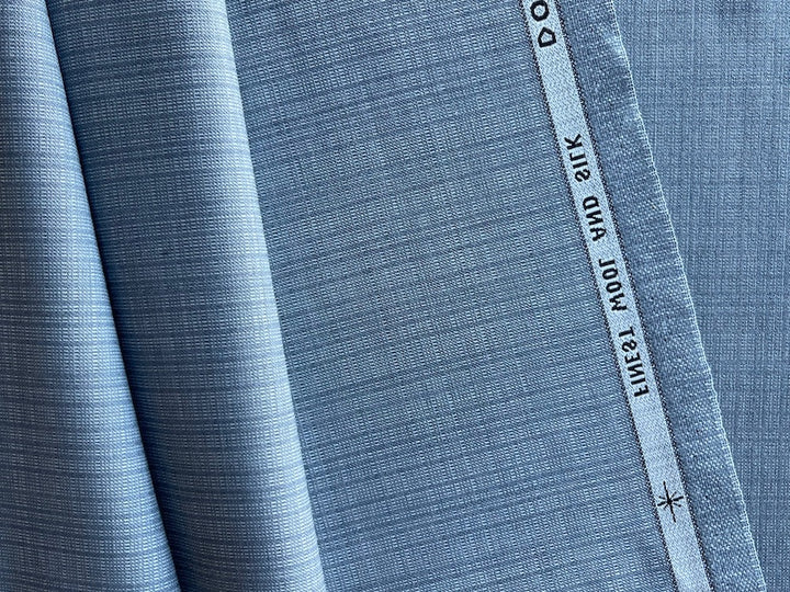Dormeuil Lighter-Weight Subtle Plaid Dove Grey Wool & Silk Suiting (Made in Italy)