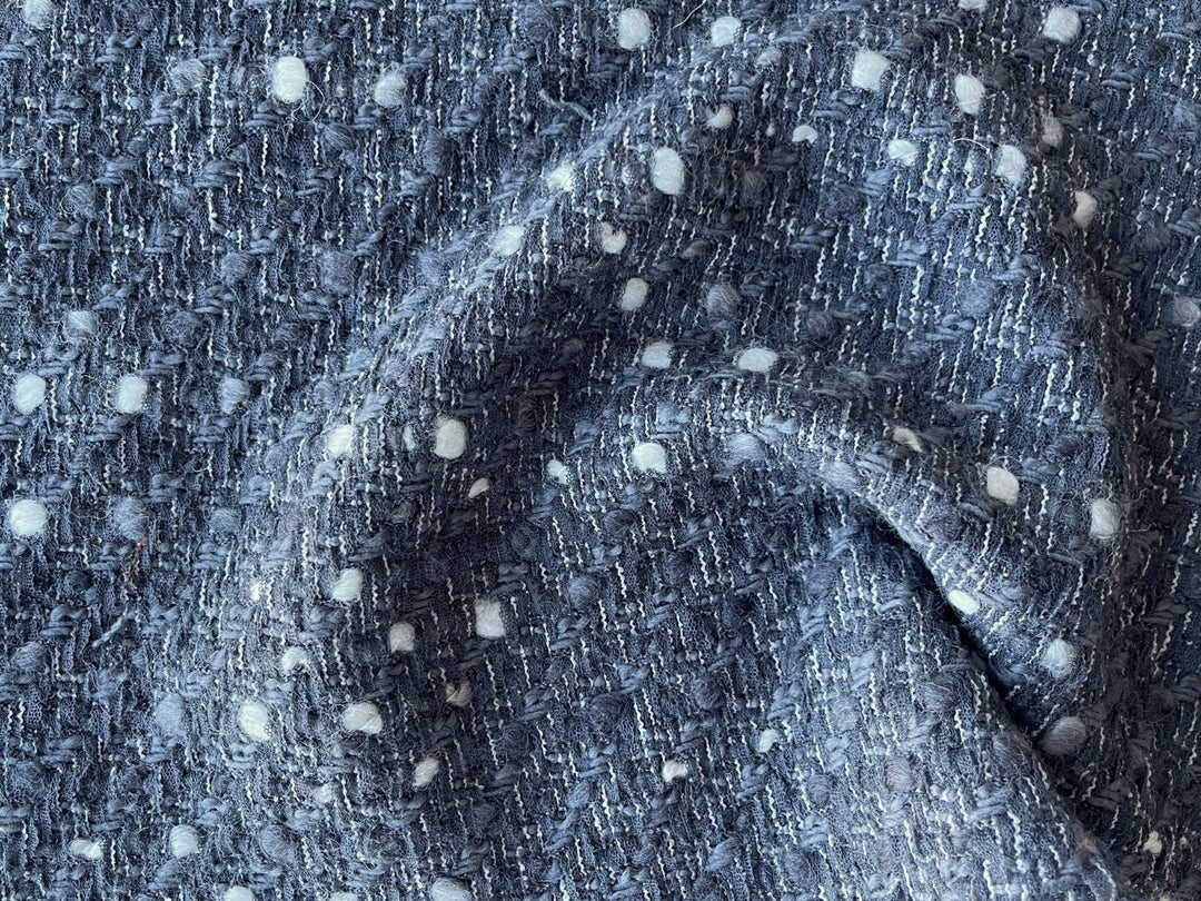 Sophisticated Whale Grey & Cloud White Wool Blend Bouclé (Made in Italy)