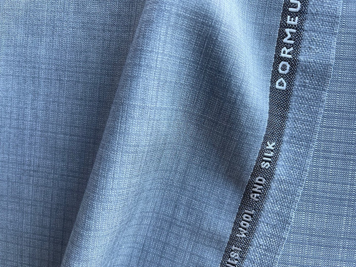 Dormeuil Lighter-Weight Subtle Plaid Dove Grey Wool & Silk Suiting (Made in Italy)