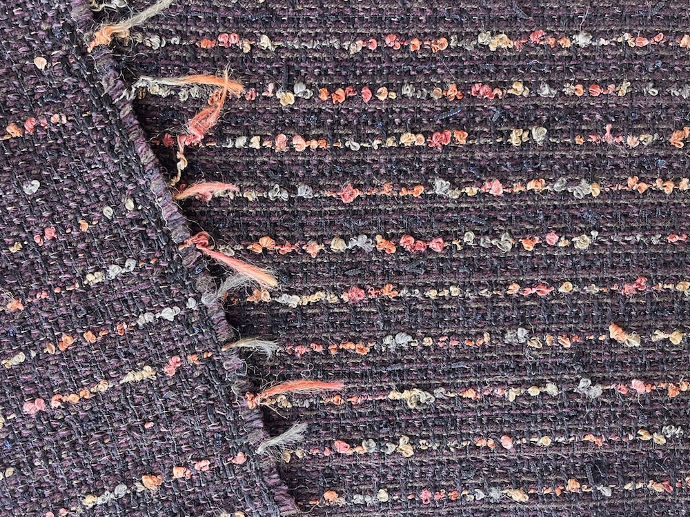 Striped Autumnal Raisin & Soft Black Wool Blend Bouclé (Made in Italy)