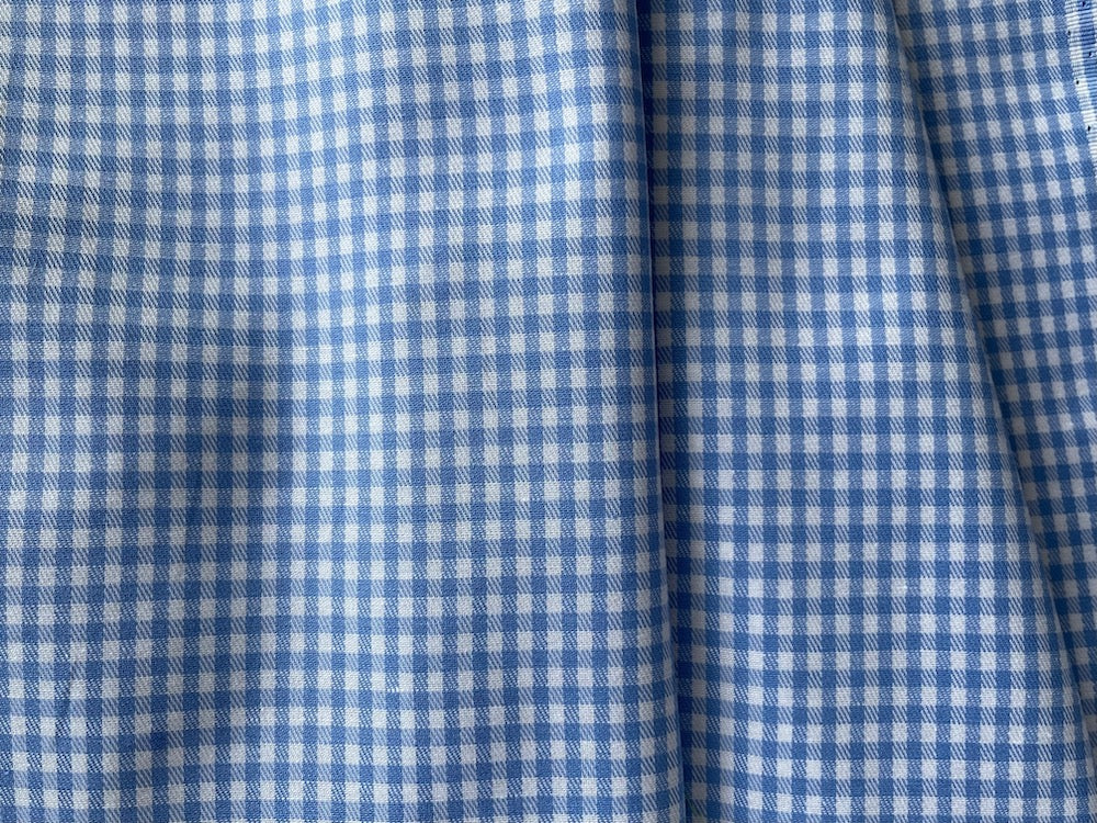 Classic Summery Sky Blue & White Cotton Woven Gingham (Made in Italy)