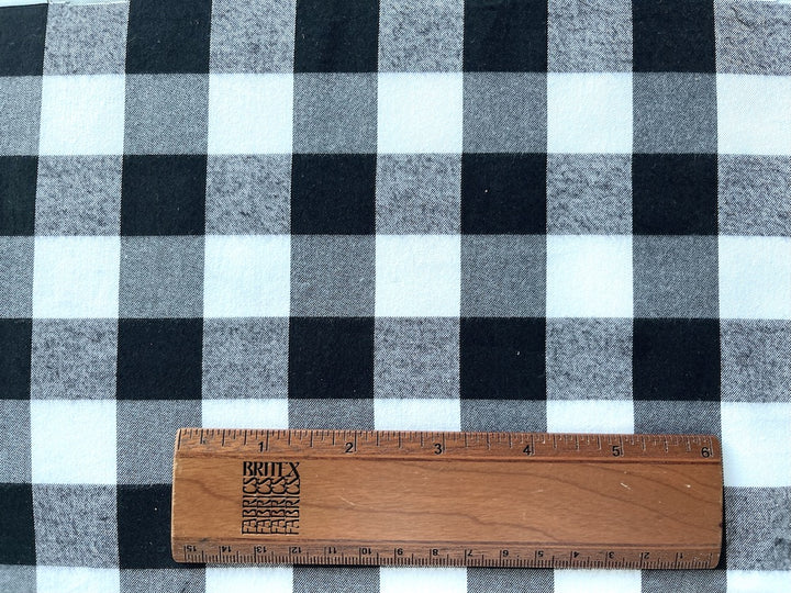 Lightly Brushed 1" Black & White Cotton Gingham Shirting (Made in Italy)