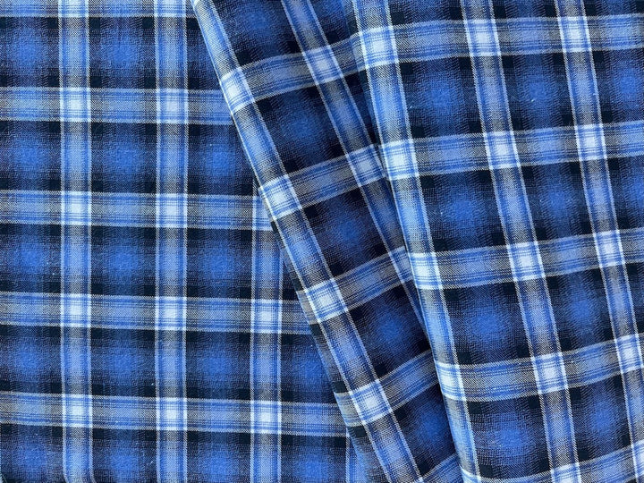 Seaside Periwinkle, Navy, Black & White Ombré Plaid Cotton Shirting (Made in Italy)
