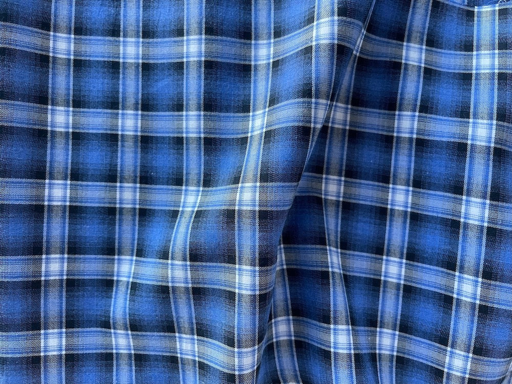 Seaside Periwinkle, Navy, Black & White Ombré Plaid Cotton Shirting (Made in Italy)
