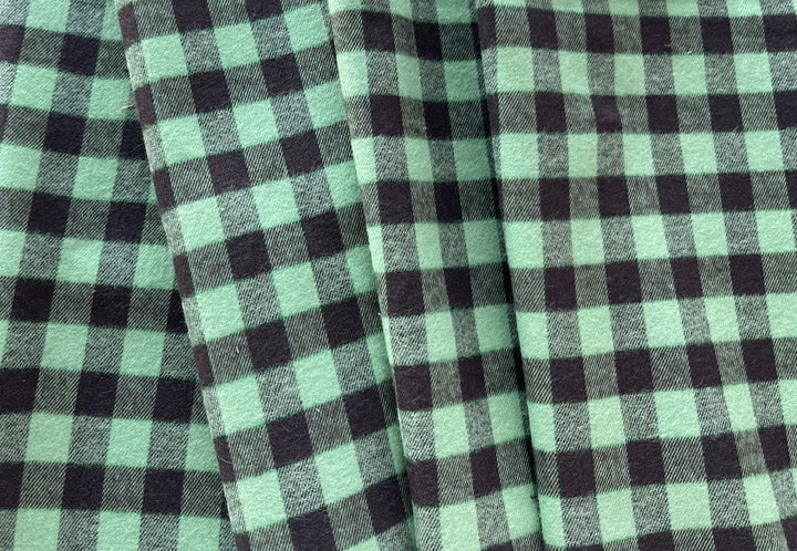 Brushed Brown & Pistachio 1/2" Check Cotton Flannel Shirting (Made in Italy)