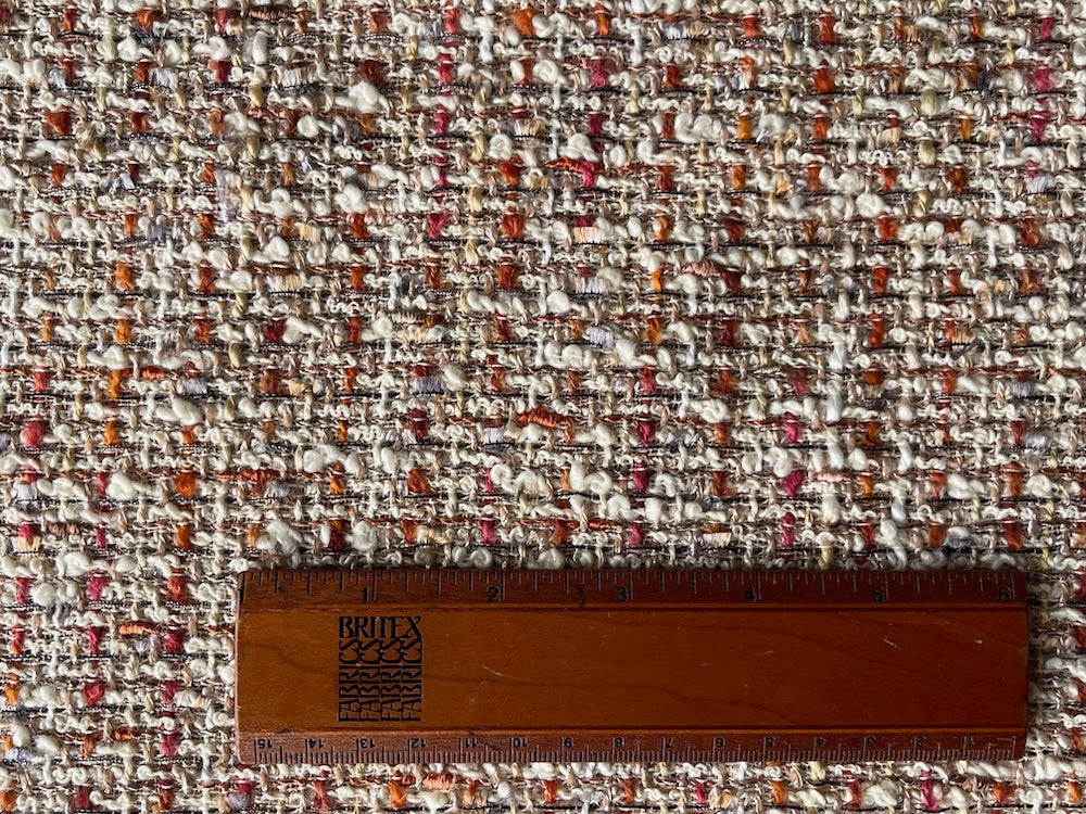 Tawny Burnt Apricot, Camel & Off-White Wool Blend Bouclé (Made in Italy)