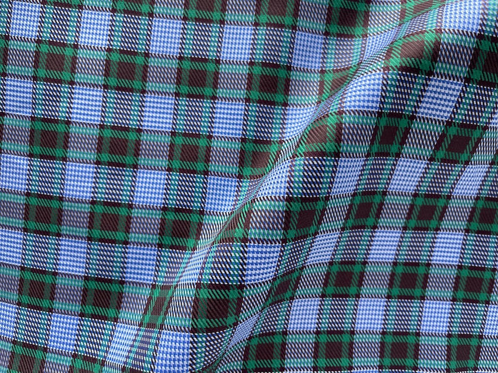 Emerald & Cornflower Houndstooth Plaid 2-Ply Cotton Twill Shirting (Made in Italy)