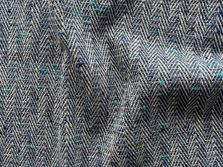 Amusingly Moderne Navy & Natural Cotton Blend Herringbone (Made in Italy)