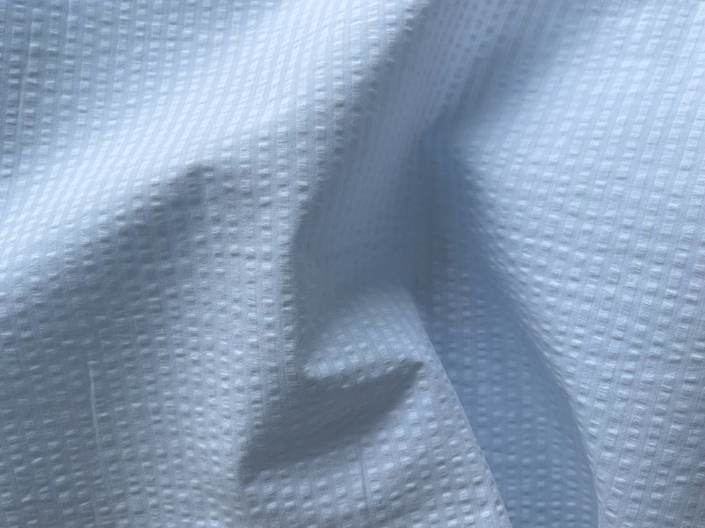 Pale Blanched Baby Blue Cotton Seersucker Shirting (Made in Italy)