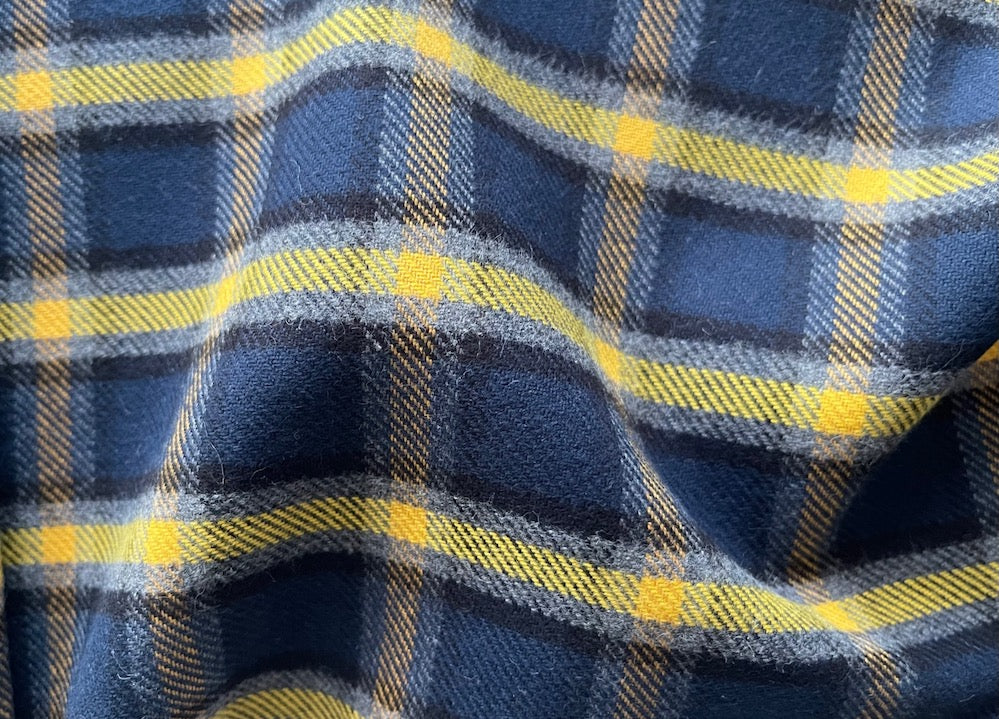 Blueberry Lemon Custard Plaid Cotton Flannel Shirting (Made in Italy)