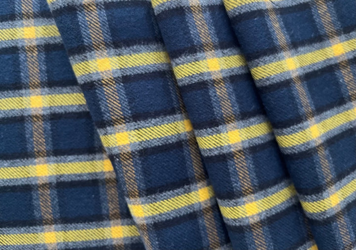 Blueberry Lemon Custard Plaid Cotton Flannel Shirting (Made in Italy)
