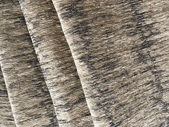 Handsome Khaki & Charcoal Ikat Polyester Blend Chenille (Made in Turkey)