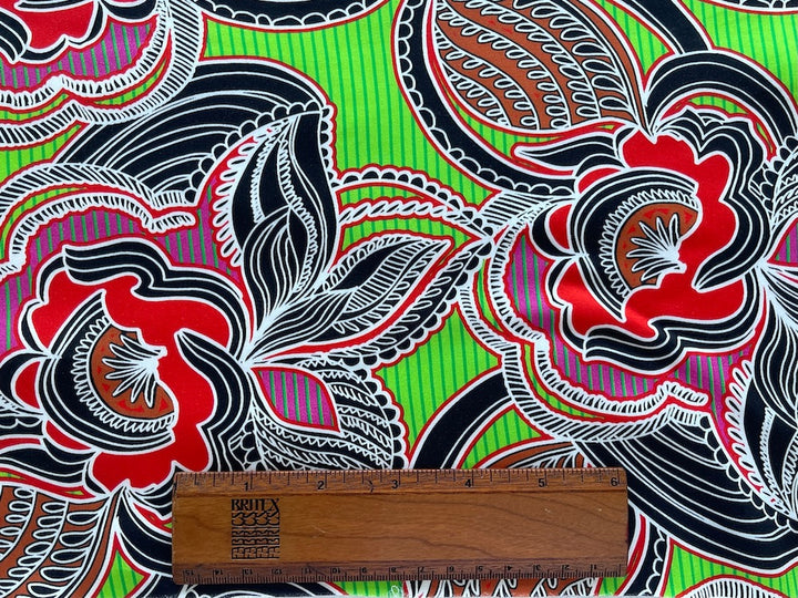 Dramatic Dutch Wax Hollandais-Inspired Freash Spring Bud Green Rayon Challis (Made in Italy)