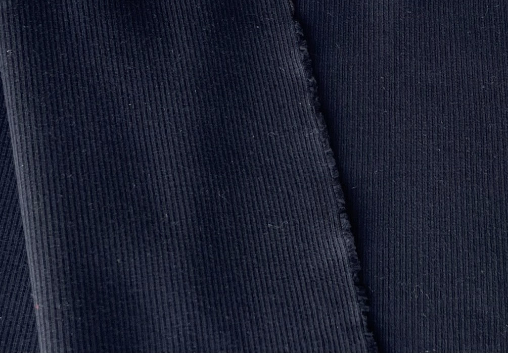 Narrowly Ribbed Soft Black Cotton Knit (Made in Italy)