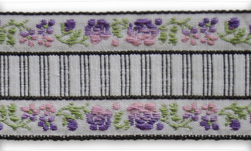 1 1/2" Romantic Posies & Stripes Woven Ribbon