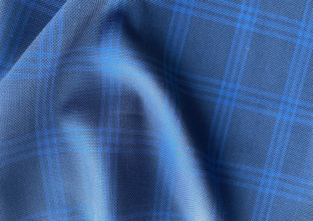 Lighter-Weight Midnight & Cobalt Blue Plaid Wool Suiting (Made in Italy)