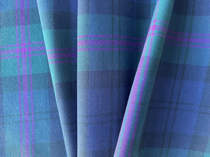 Mid-Weight Plaid Nighttime Forest Lagoon Wool Twill