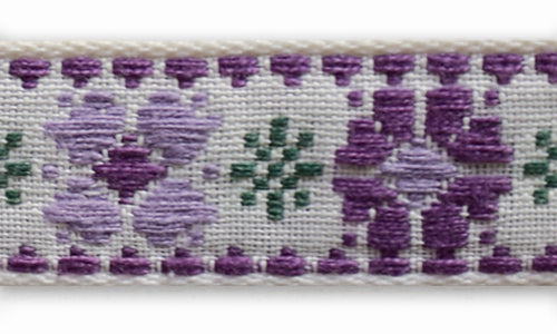 1" Floral Lavender Hearts Woven Cotton Ribbon
