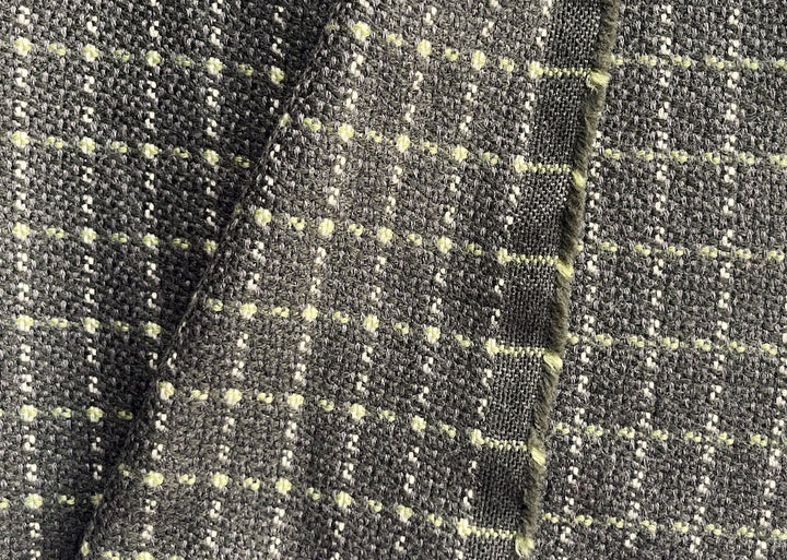 Checked Pea Shoot & Midnight Olive Basketweave Lambswool (Made in Italy)
