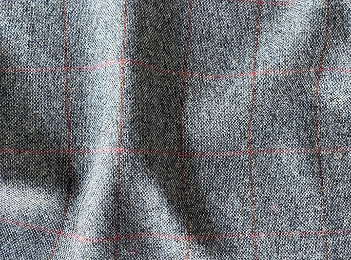 Lanificio di Pray Mid-Weight Charcoal & Rust Wool Tweed Plaid (Made in Italy)